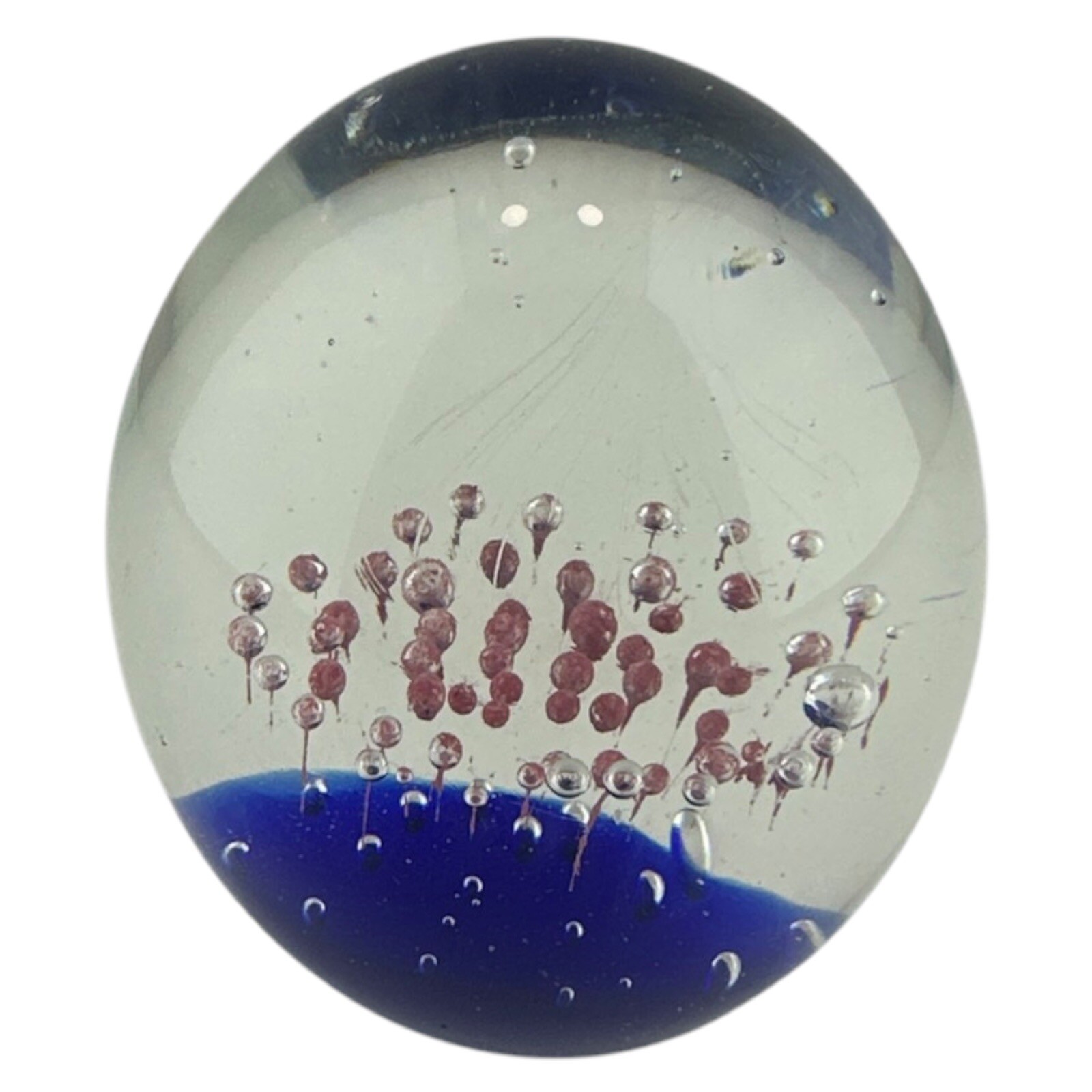 Cobalt Blue and White Heavy Glass 3 1/2″ Paperweight with Bubbles ~ 2 Pounds