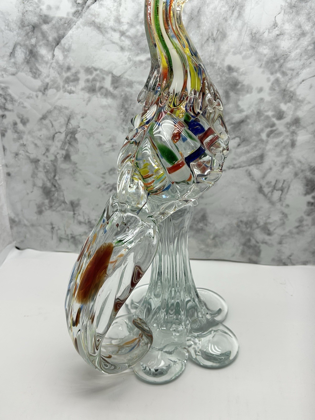 Mid Century Murano Style Art Glass Pheasant/Bird Figurine 15” Multi Colored