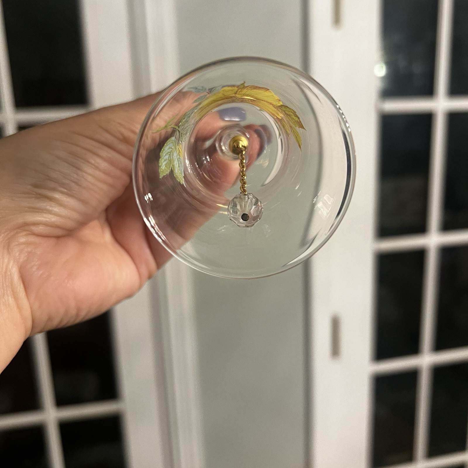 Clear Glass Bell with Yellow Poppy Flower Hand Painted 4.5″ Tall