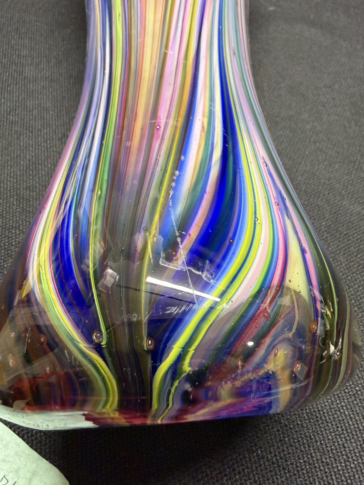 Mid-Century Peacock Feather Striped Cased Glass 16″ 8Lbs Vase