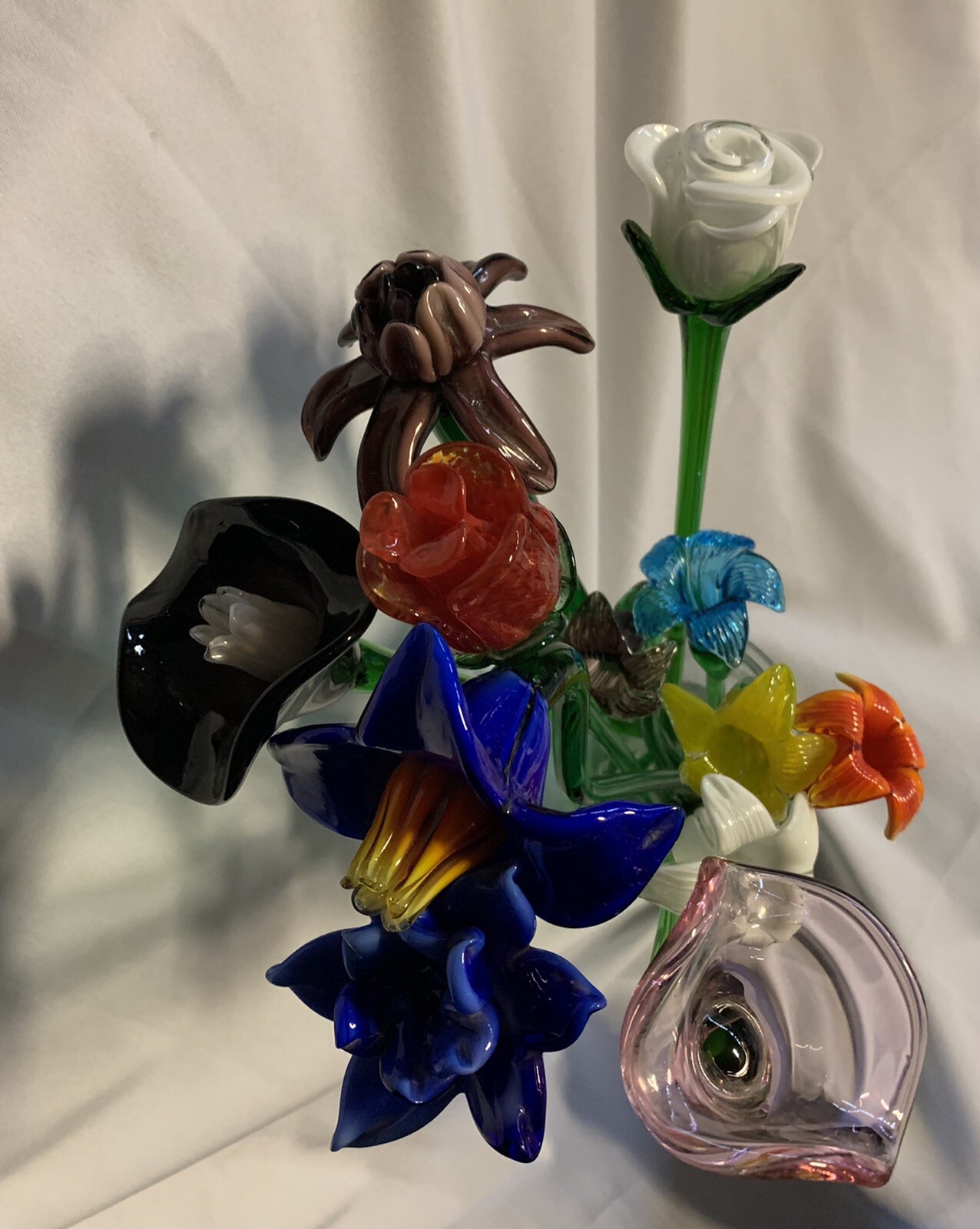 12 Vintage Italian Hand Blown Long Stem  Art Glass Flowers