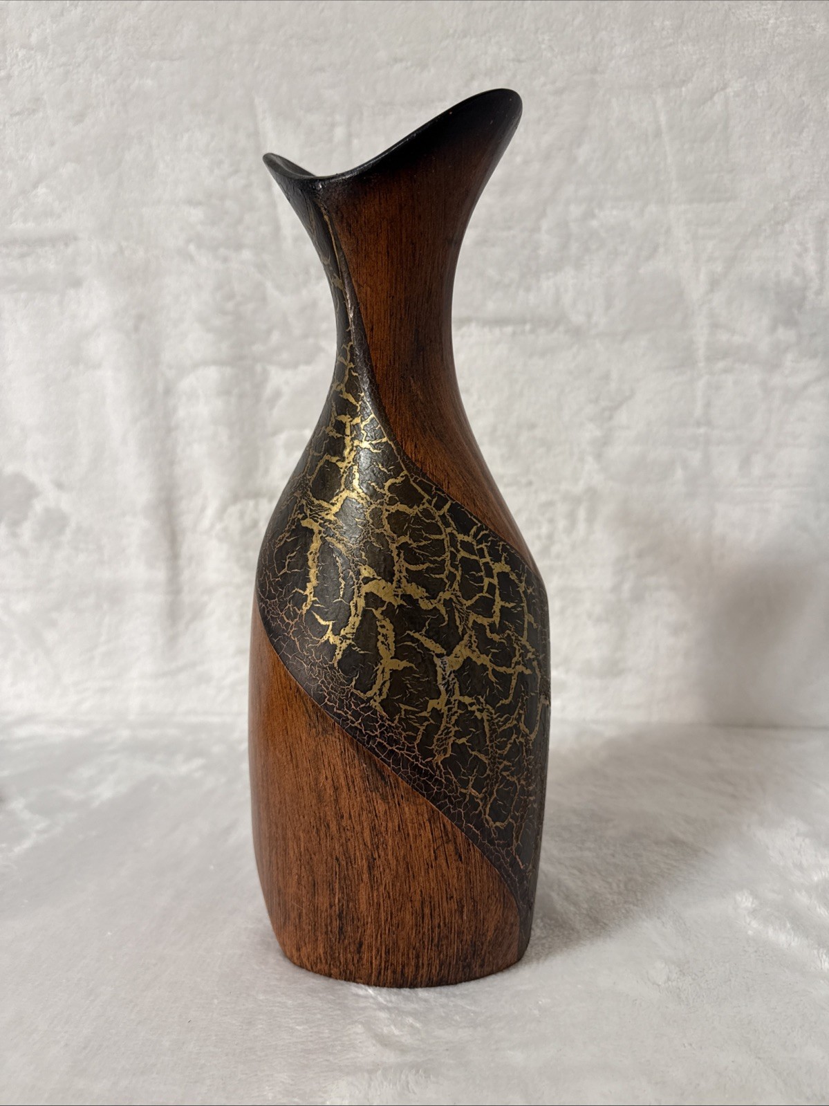 Vase Woodlook And Gold Crackle Glaze Ceramic Art Deco Unbranded 12.5”
