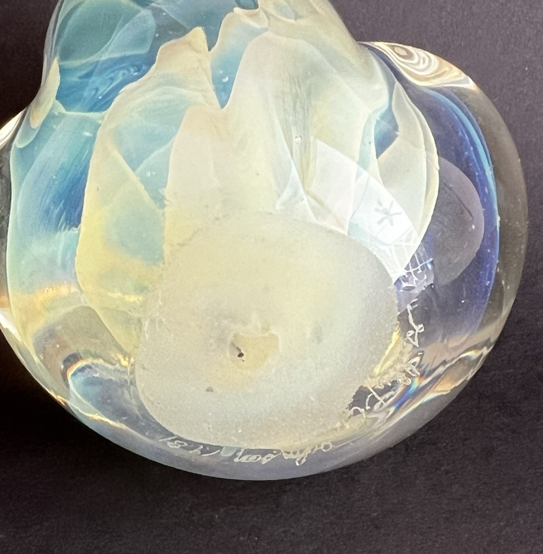 Gilbert Johnson Art Glass Bimorphic Opalescent Glass Paperweight Signed 1981