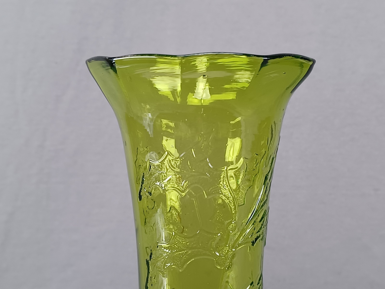 Late 19th Century Continental Yellow Green Molded Holly Leaves & Berries Vase