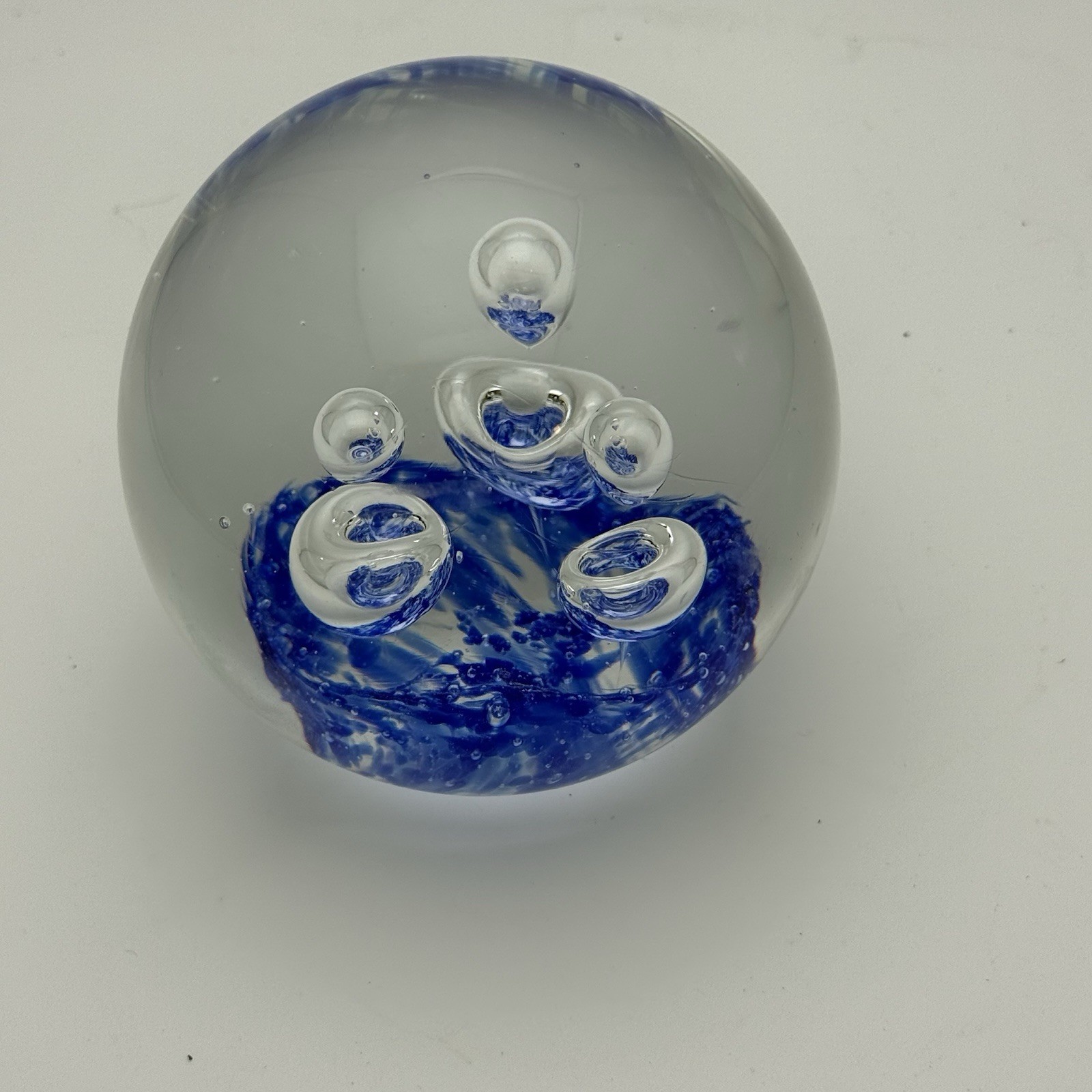 Art Glass Clear Paperweight Controlled Bubbles Handblown 11.5 Inches Round Large