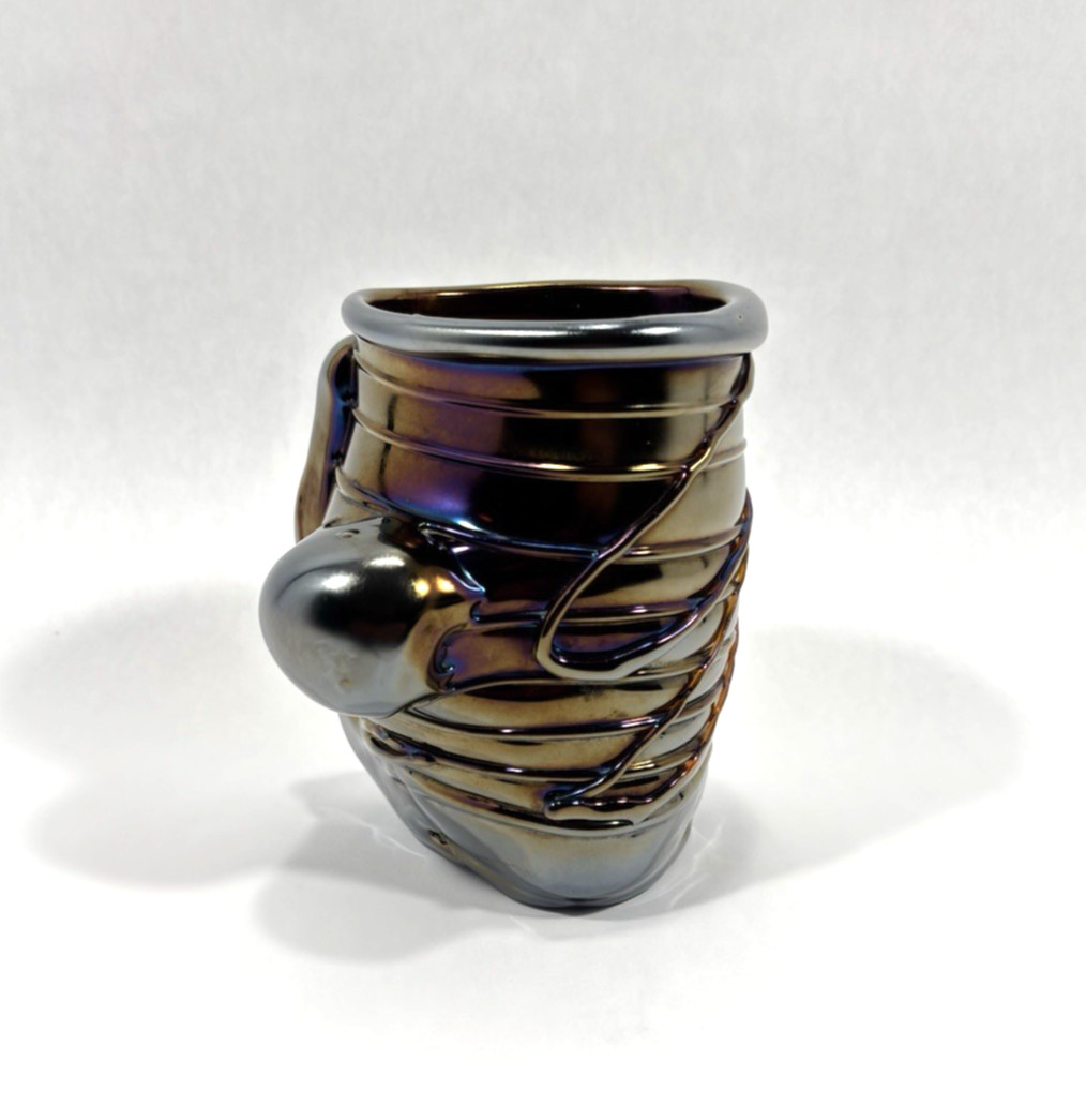 VTG 1978 Norm Thomas Signed Iridescent Metallic Glass Vase Rare 4.5″ x 5.5″ in