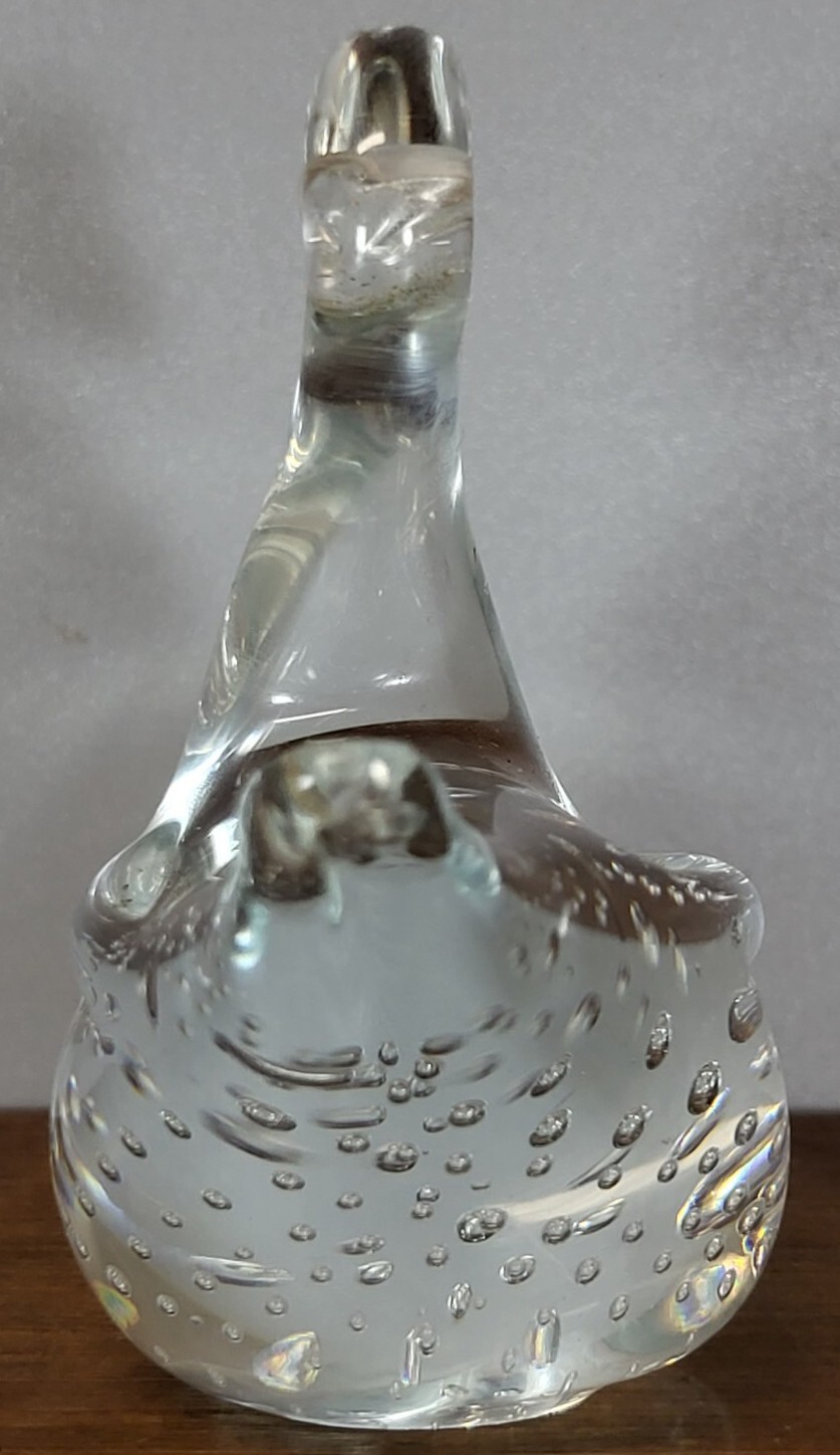 Art Glass Paperweight Swan Goose Duck Clear Controlled Bubbles 3¼” Tall Figure