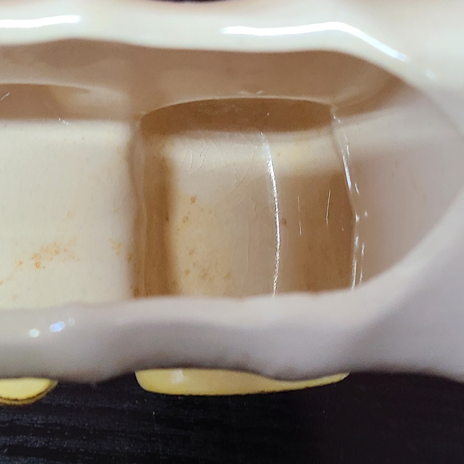 Vintage Ceramic Covered Wagon Planter Yellow Cream Brown Decorative 6 3/4 Long