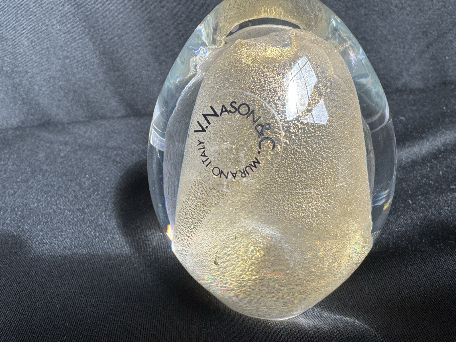 Murano Art Glass Egg Paperweight V. Nason Signed Gold Aventurine Italy