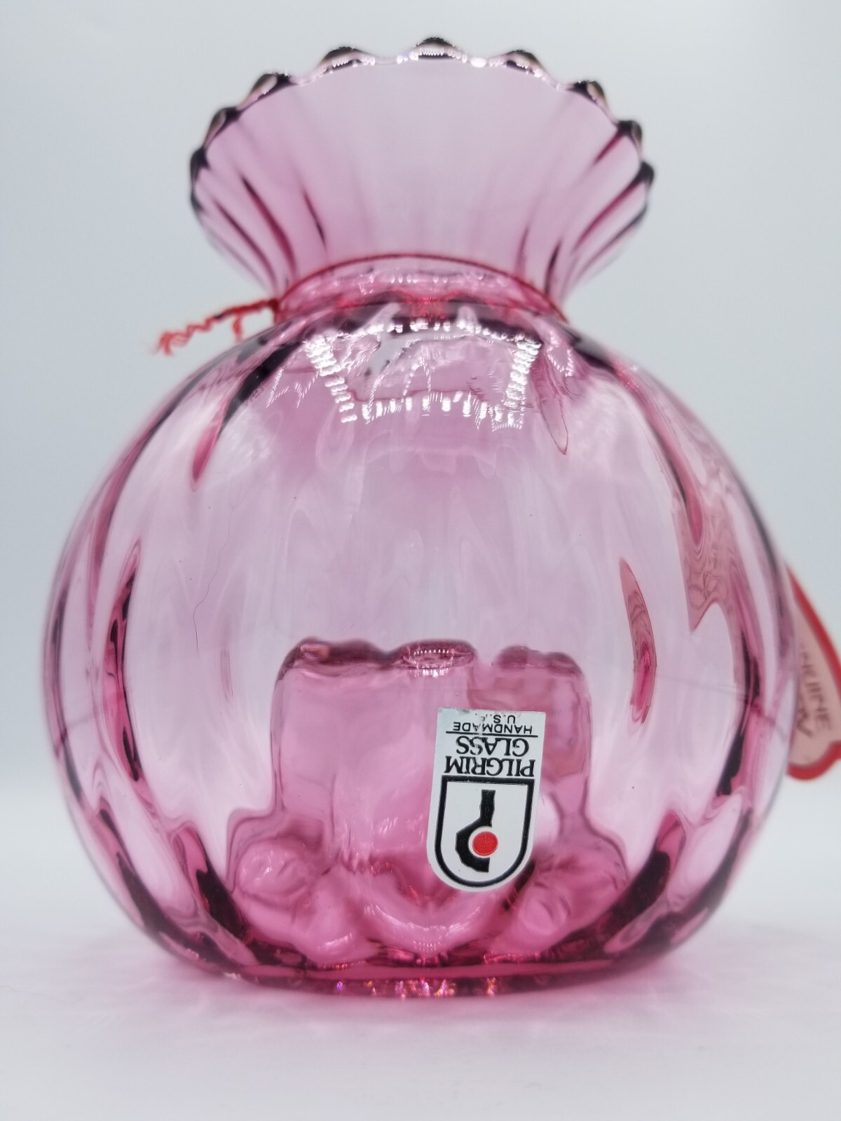 Pilgrim’s Genuine Cranberry Blown Glass Vase Hand Made In West Virginia USA