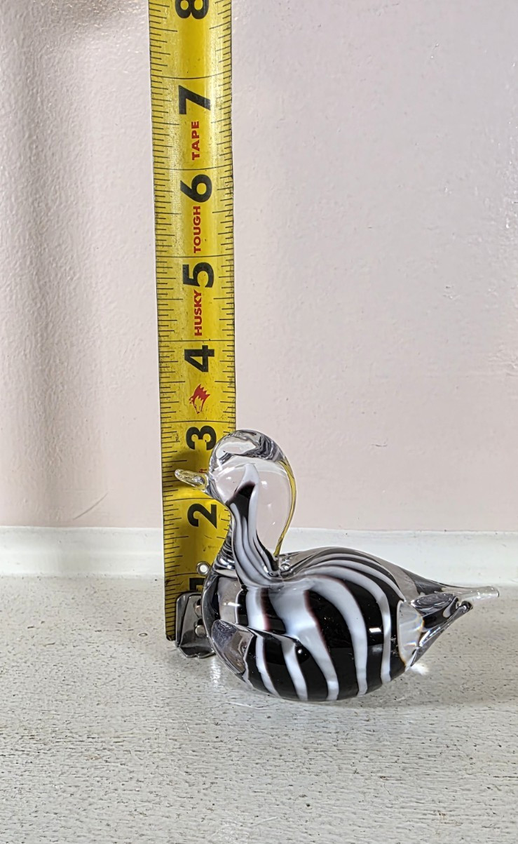 Vintage Enesco Clear Black White Swirl Hand Blown Glass Duck
