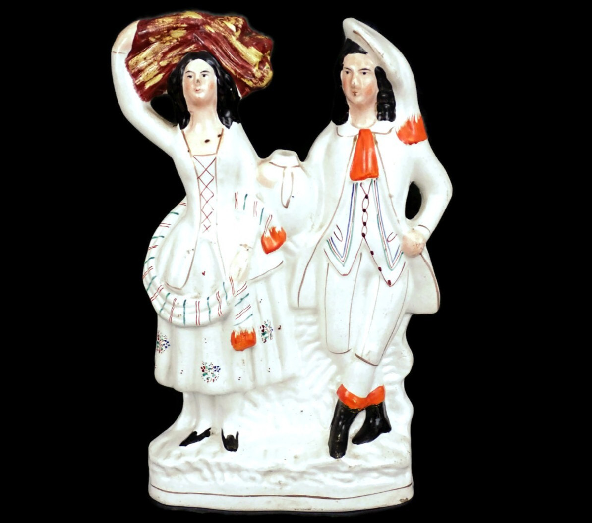 Antique Staffordshire Figural Flat Back English Countryside Couple Harvest #20