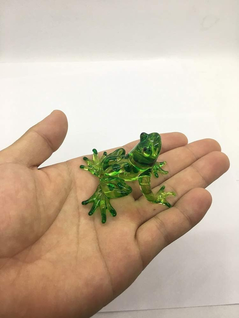 Hand Blown Art Glass, Rainforest Green Frog Miniature Animals Collection, Dol…