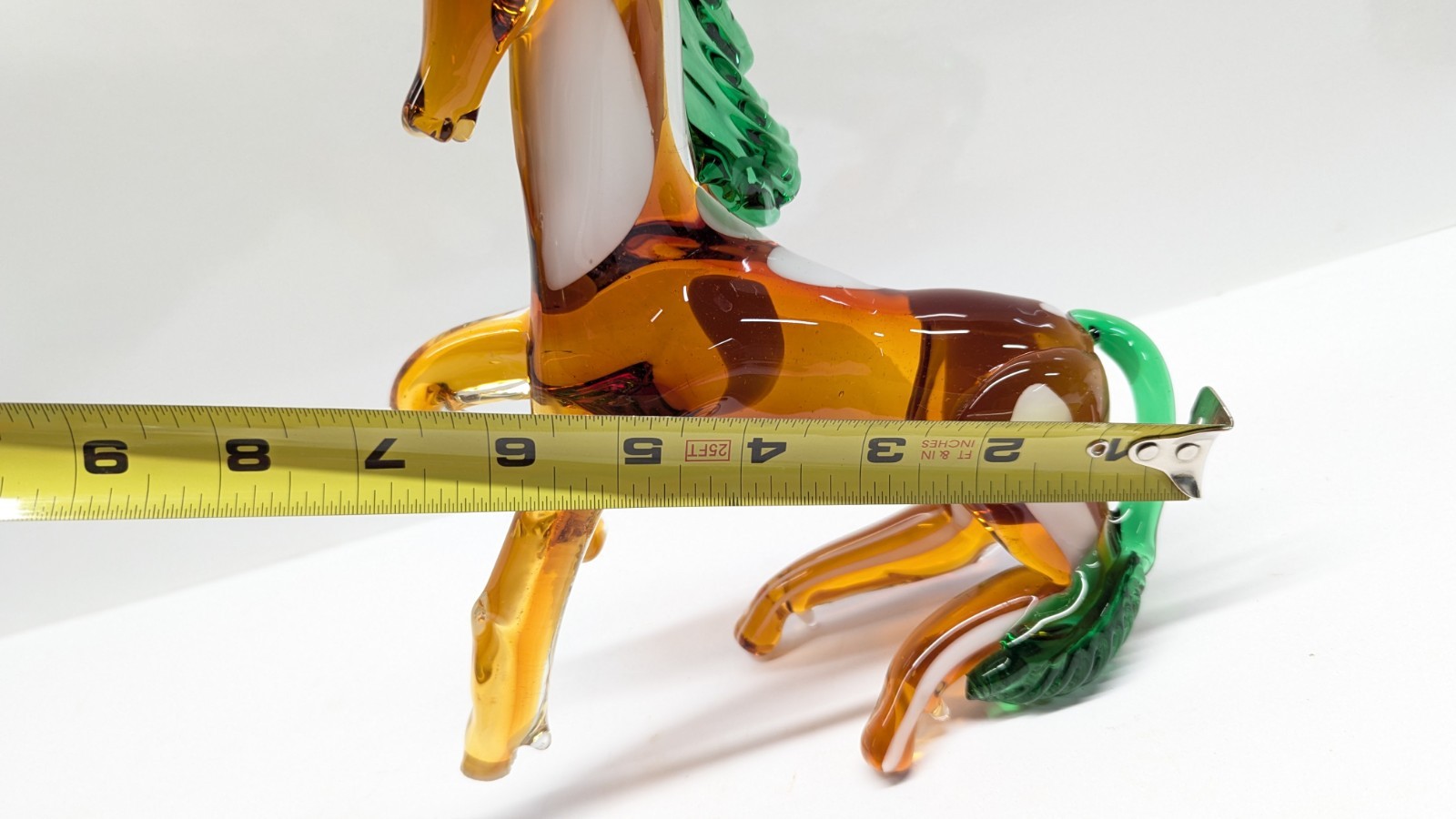 Vintage Murano Glass Art Handcrafted Standing Horse Figurine Amber White Green