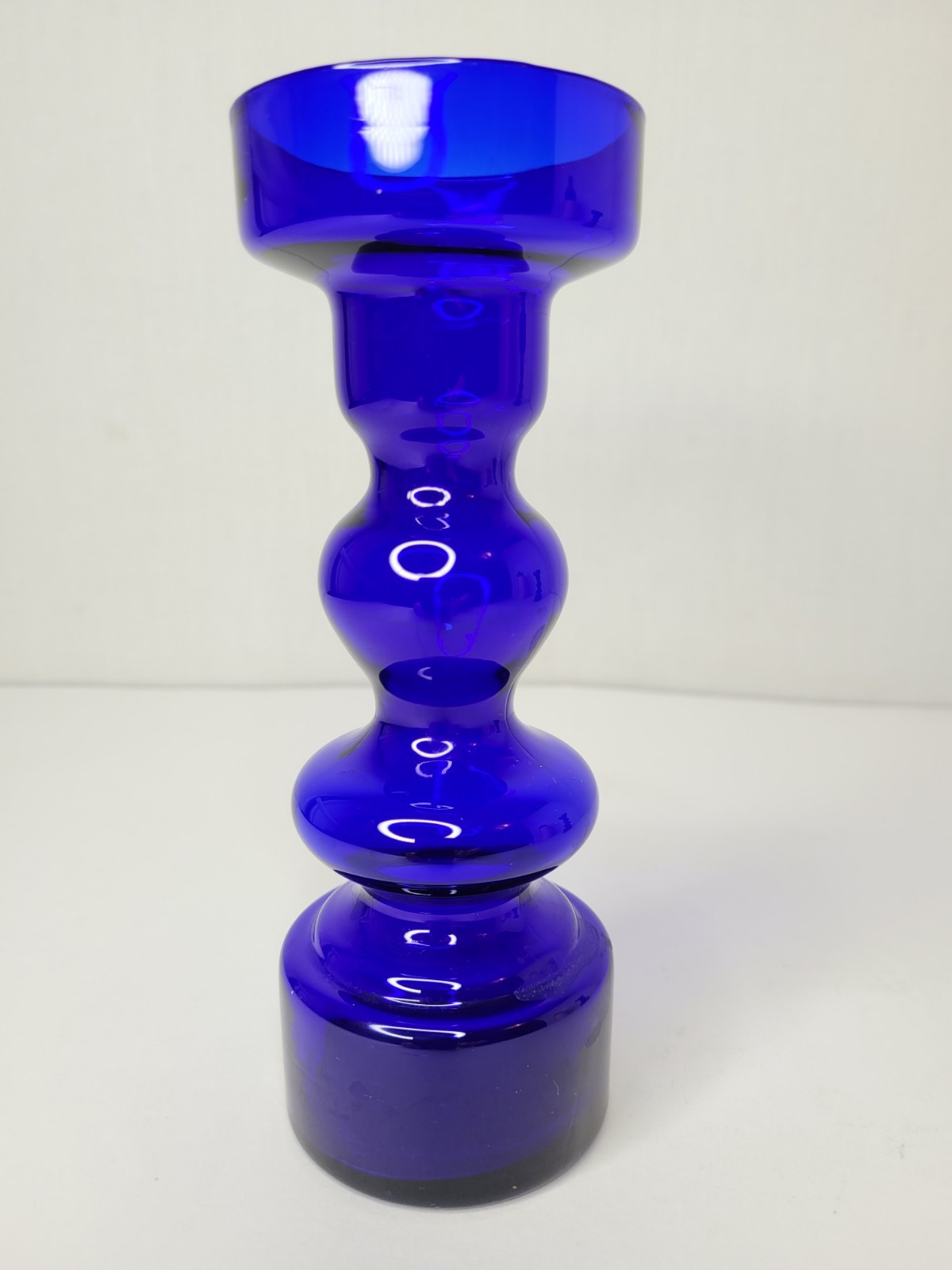 Vtg Scandinavian Cobalt Blue Hooped 60s Swedish Lindshammar/Alsterfors Art Glass