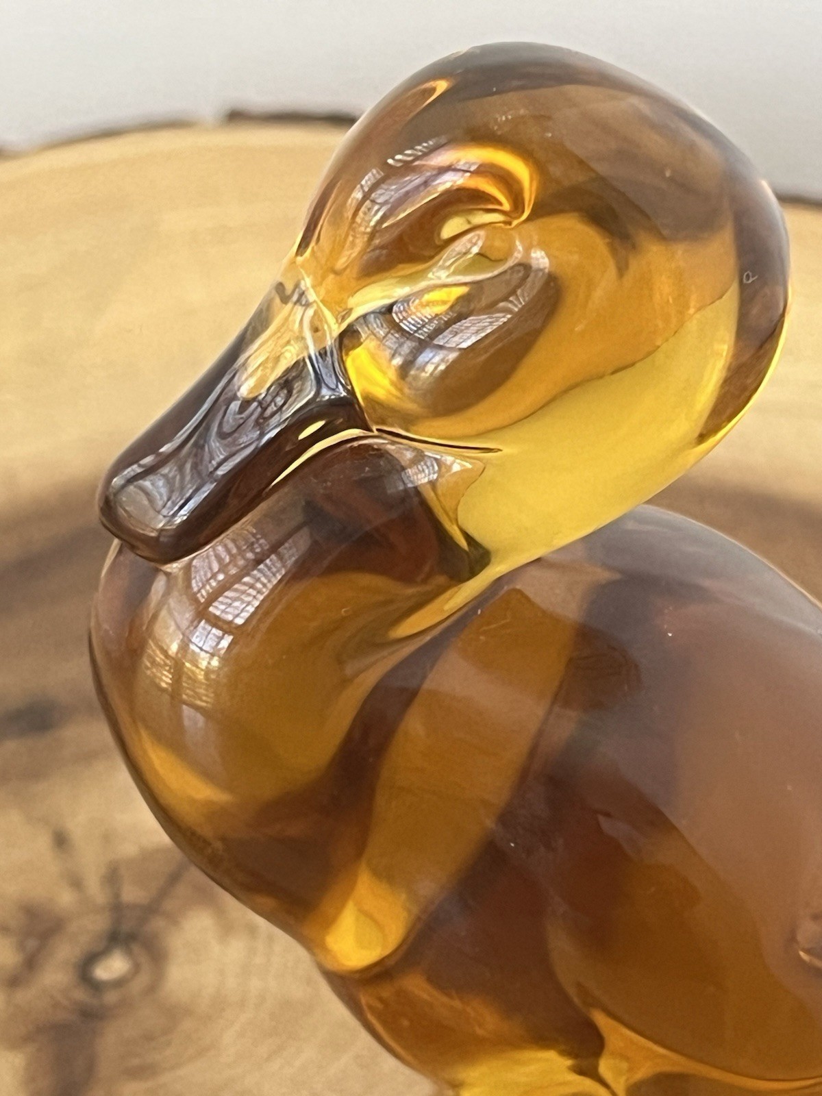 Vintage Viking Glass Fighting Duck Figurine Amber 4.25″