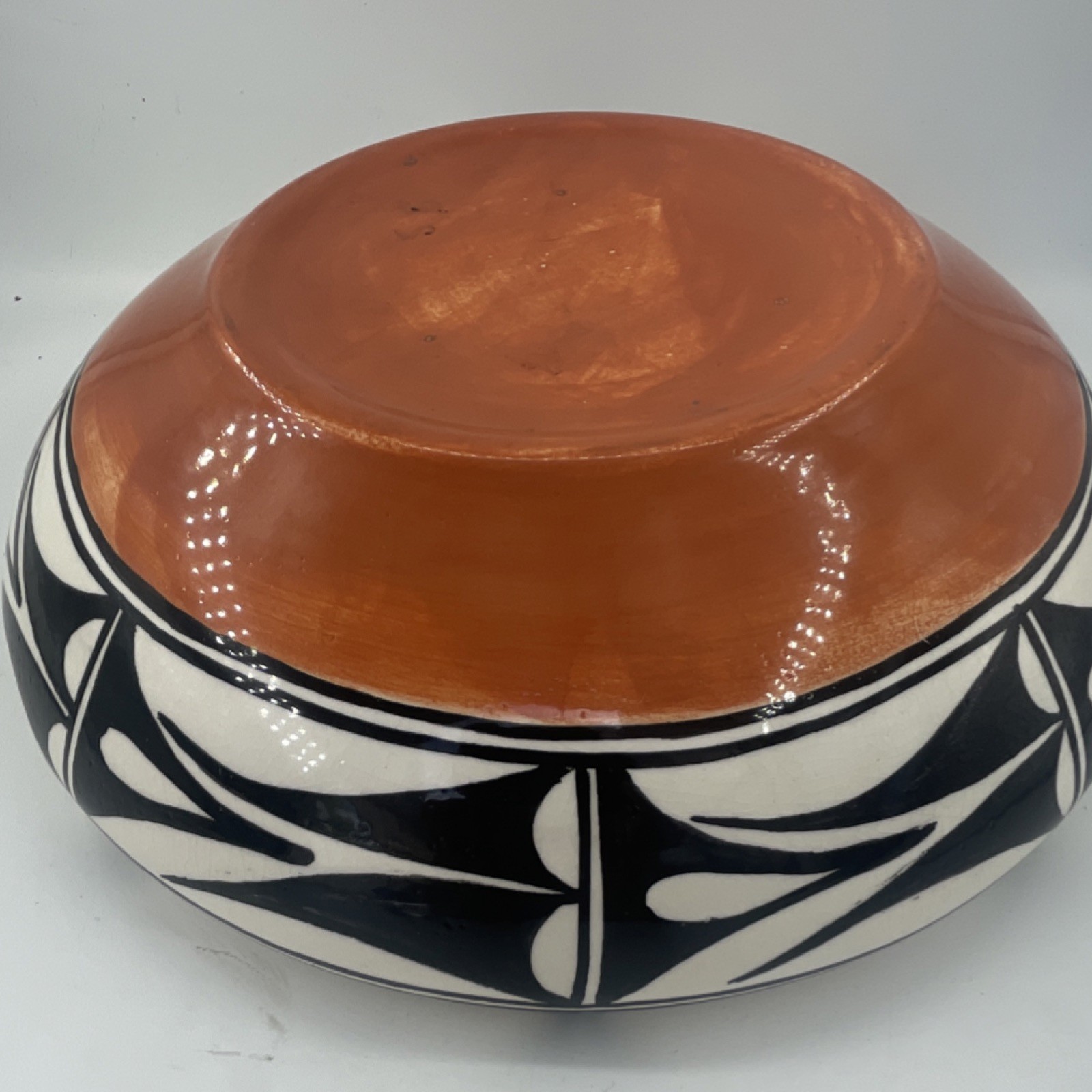Handmade Pottery Bowl Vintage Good Size Geometric Designs 10 Inches