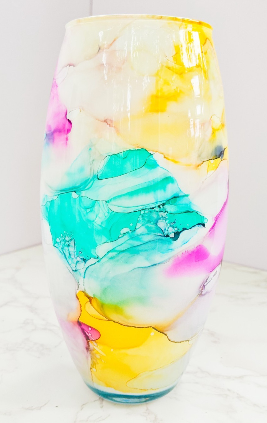 Murano Style Franco Italy Hand Blown Multicolor Art Glass Vase Abstract Design
