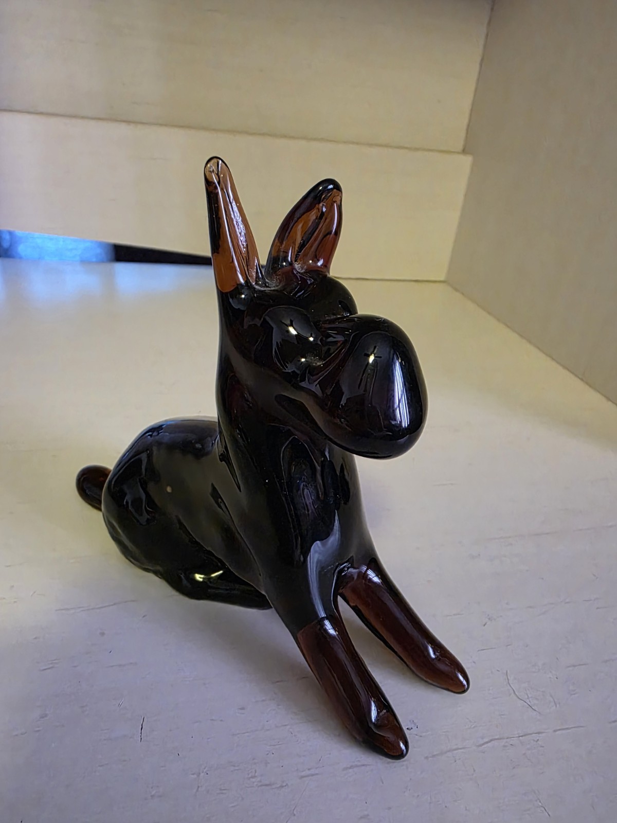 Brown Glass Puppy Dog Figurine Doberman Pinscher