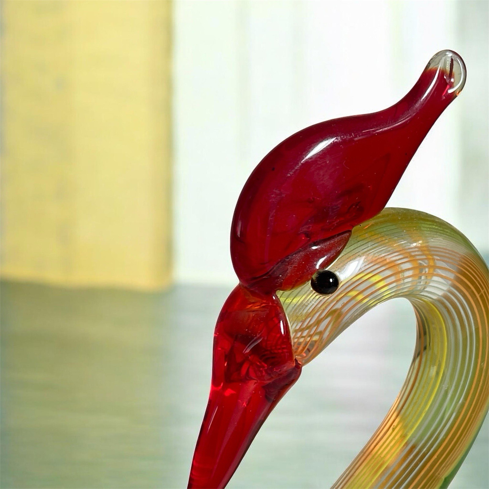 Vintage Hand Blown Art Glass Tropical Bird Figurine Murano Style Tall Multicolor