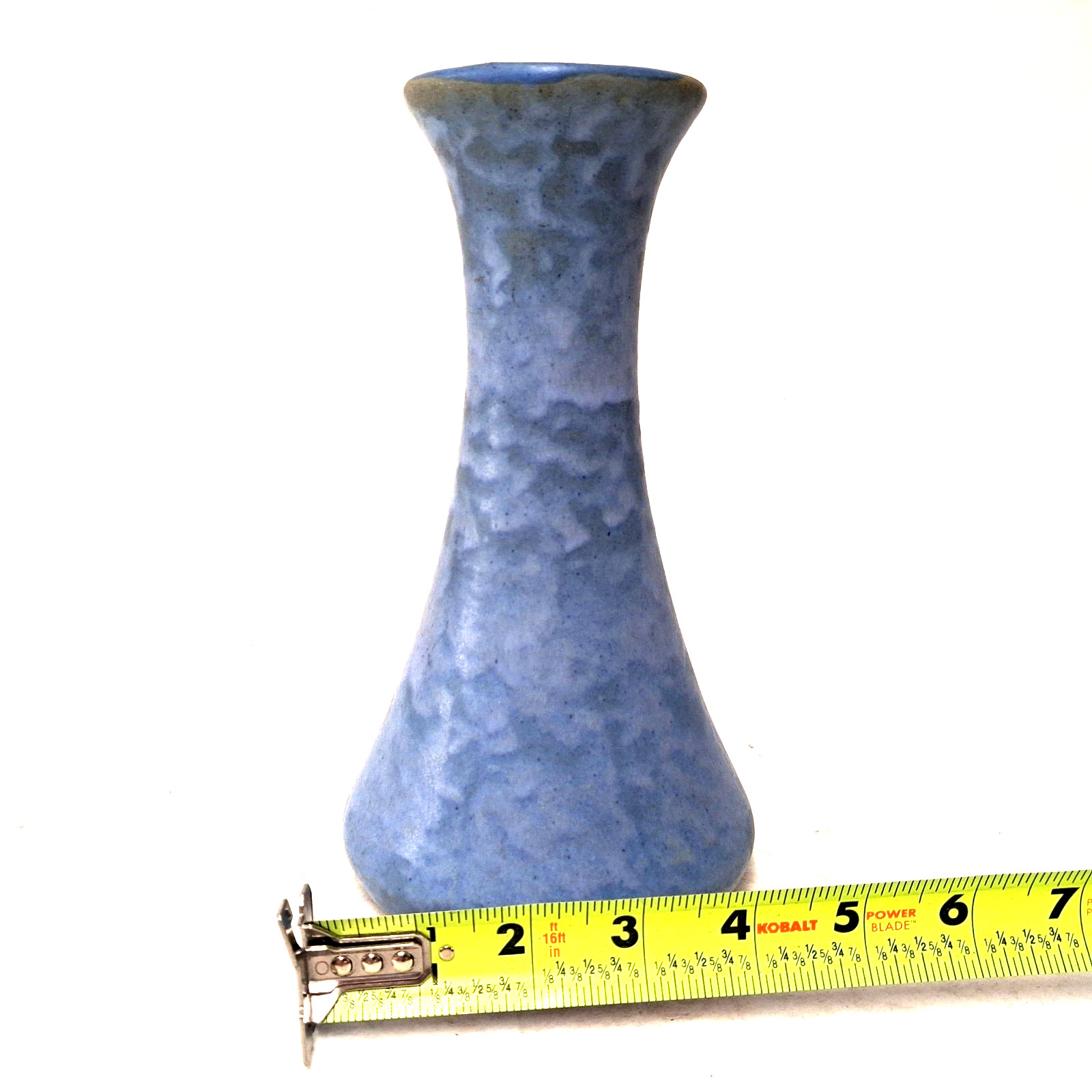 McCoy Vellum Vase Blue Mottled Glaze Hourglass Pottery Vintage USA