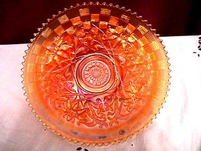 “WISHBONE” 10 1/4″ CHOP PLATE FABOULIS PUMPKIN MARIGOLD CARNIVAL BY: NORTHWOOD
