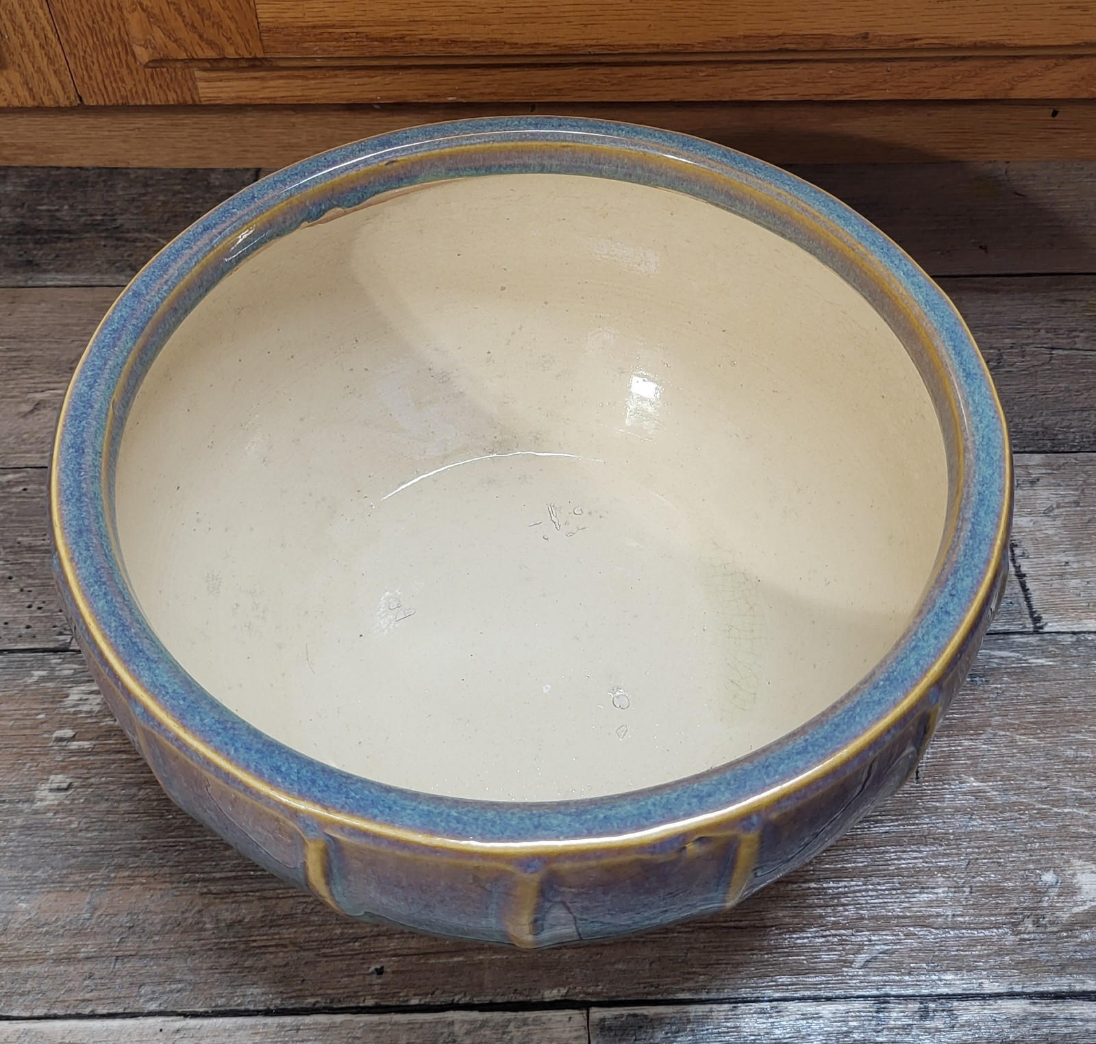Large Glaze Pottery Bowl Planter Art Plant Pot Purple Blue 9.5″