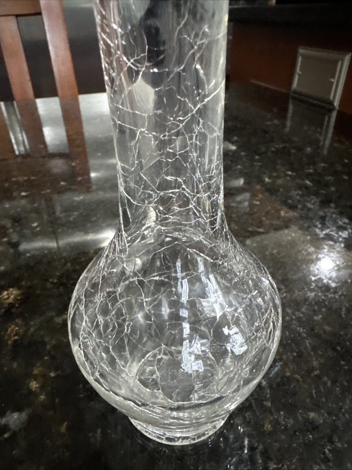 Vintage Clear Crackle Glass Bud Vase 8″