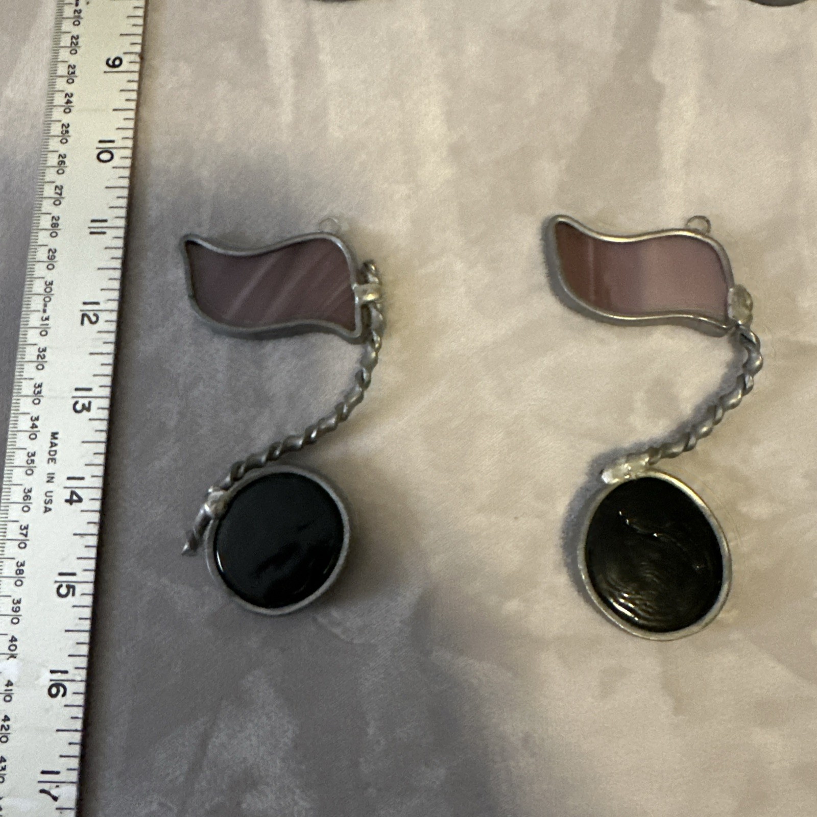 Handmade Stained Glass Leaded Musical Notes Ornaments Lot of 4 4 1/2 in tall