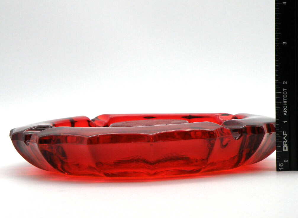 Vtg Ruby Red FOSTORIA American Eagle Coin 1887 Glass Cigar Cigarett Ashtray 7.5″