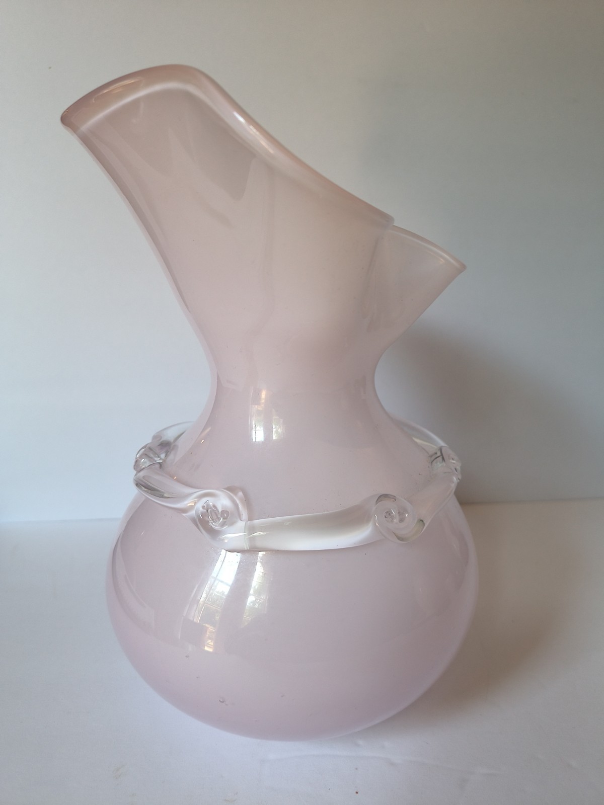 Vintage Margie’s Garden Pink Blown Glass “Bubble Button” Crimped Ruffle Vase