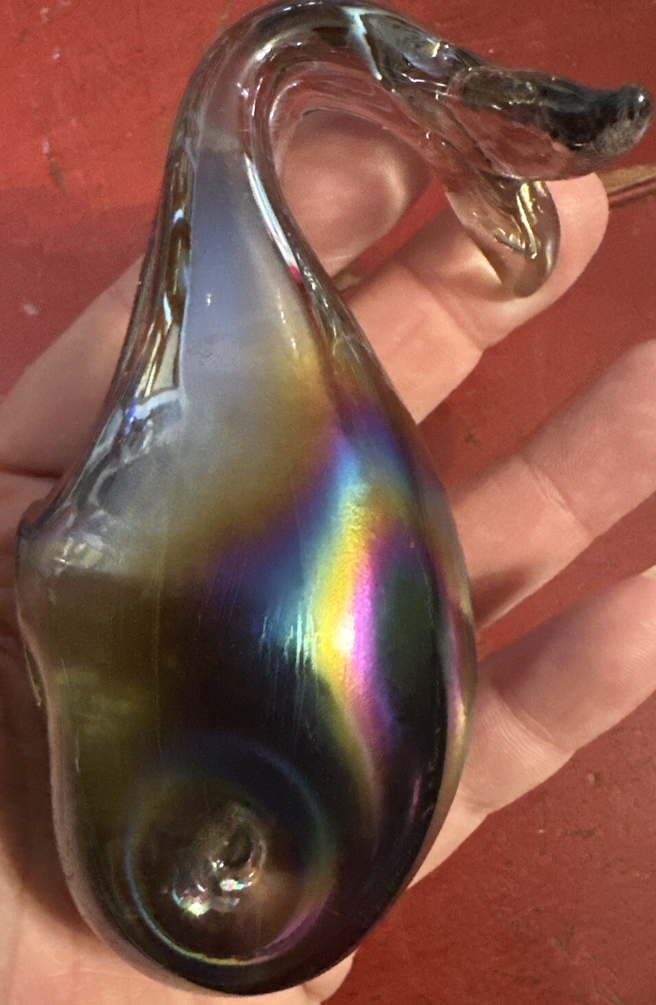 Carnival Glass Whale Figurine Paperweight 4 Inches Long, 2 Inches Wide, Vintage