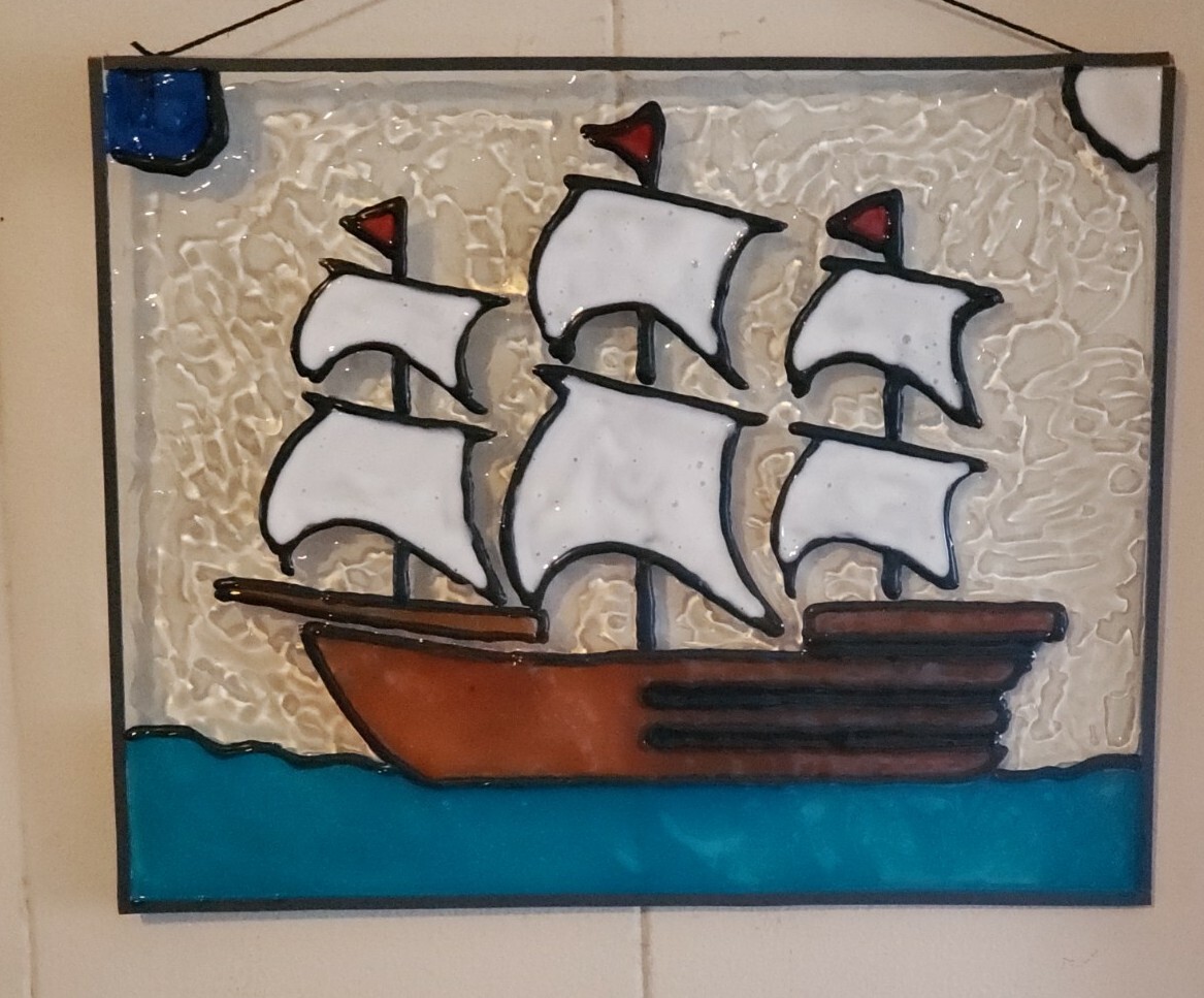 Glazed Leaded Hand Painted Stain Glass Framed Art