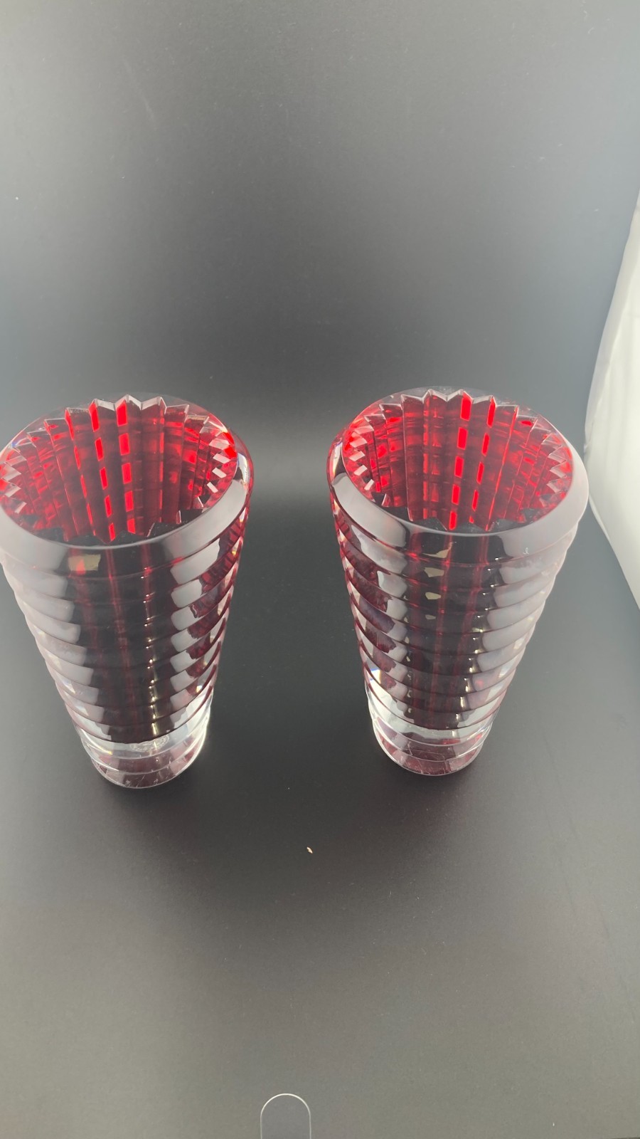 Baccarat Eye Vases – Small Red Crystal Pair