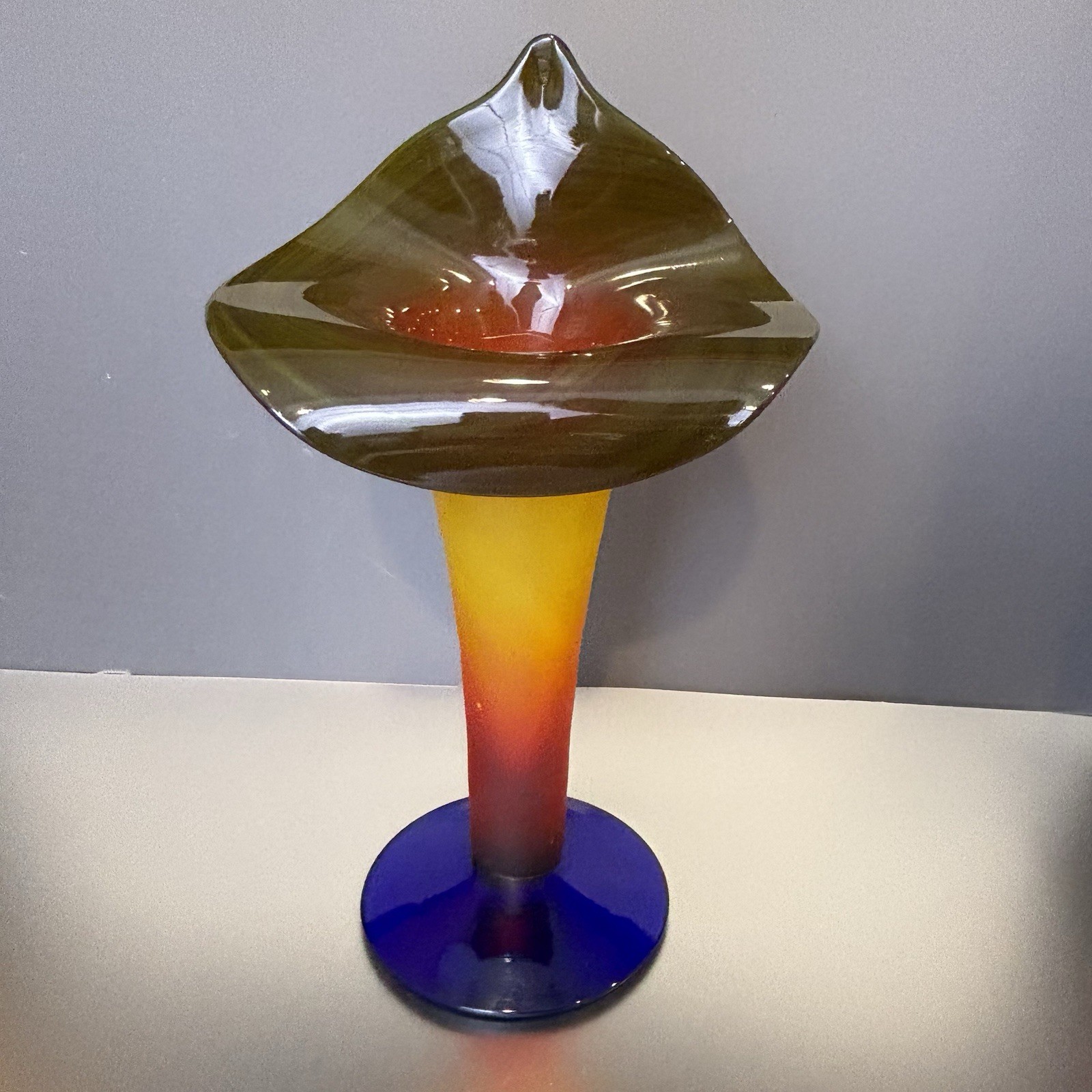 Blenko 2003 Rare Signed Jack In The Pulpit Vase Tequila Sunrise Tri Color Glow