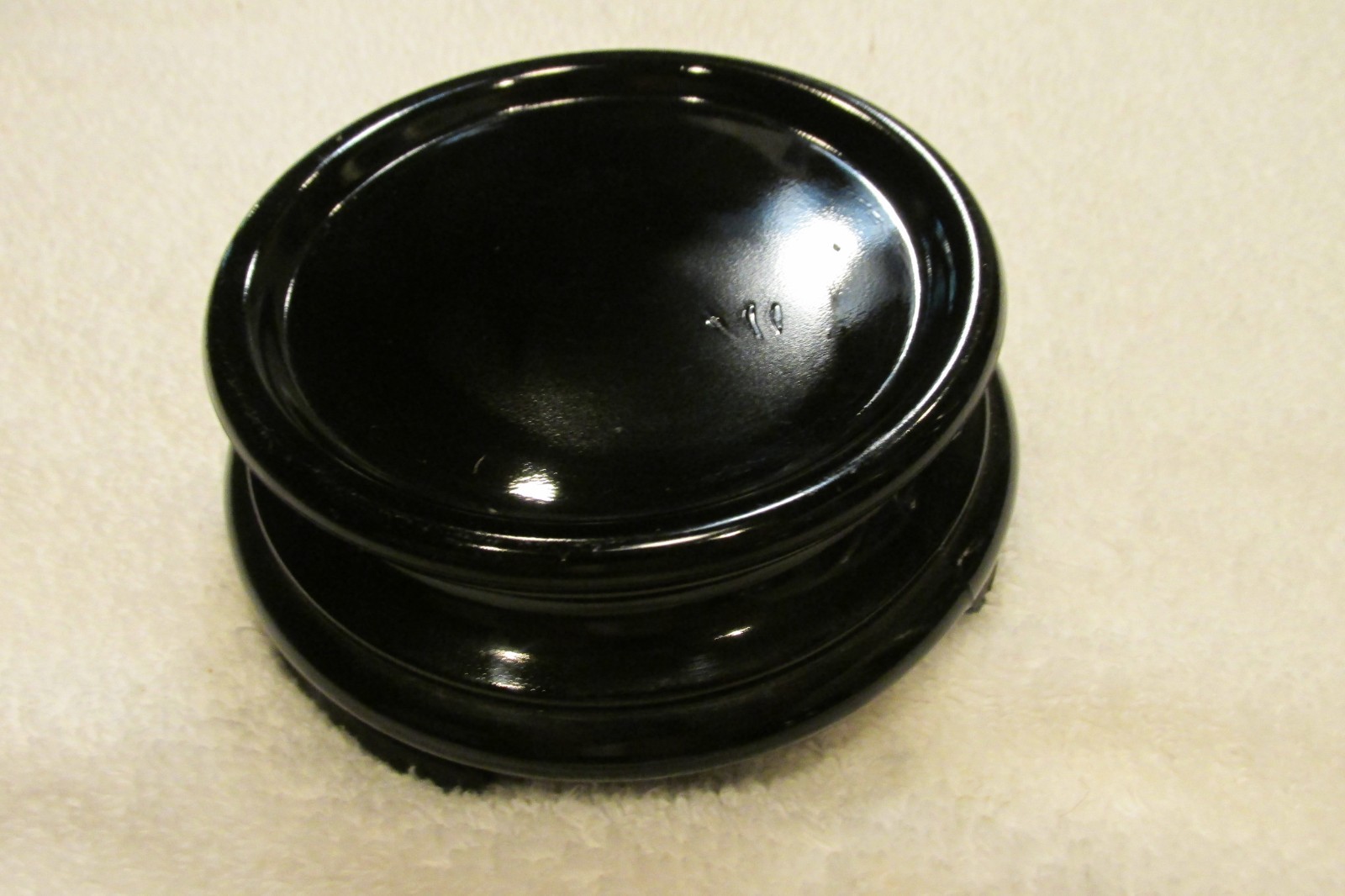 Vintage Cambridge Black Amathyst Glass 3 Foot Round Vase Bowl Display Stand VGC