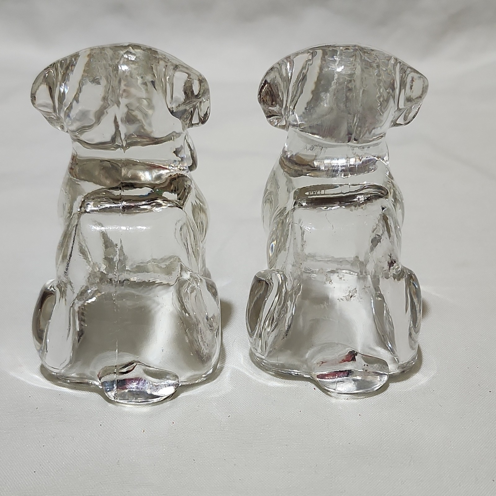 Clear Glass Dog Figurines Pair Decorative Collectible Animals Glossy Finish