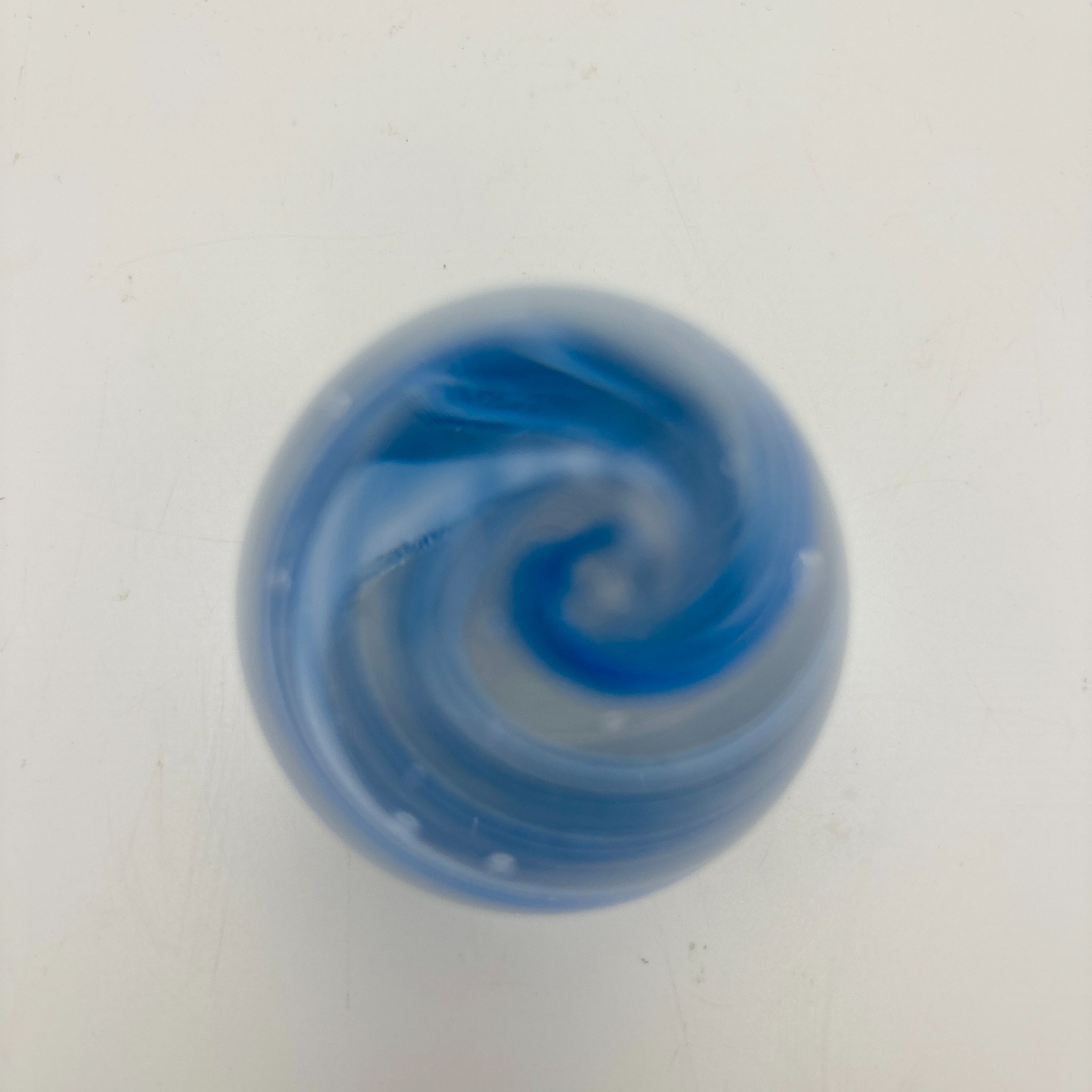 Vintage Decorative Art Glass Egg Paperweight Blue Ribbon Swirl Hand Blown 2.5 in