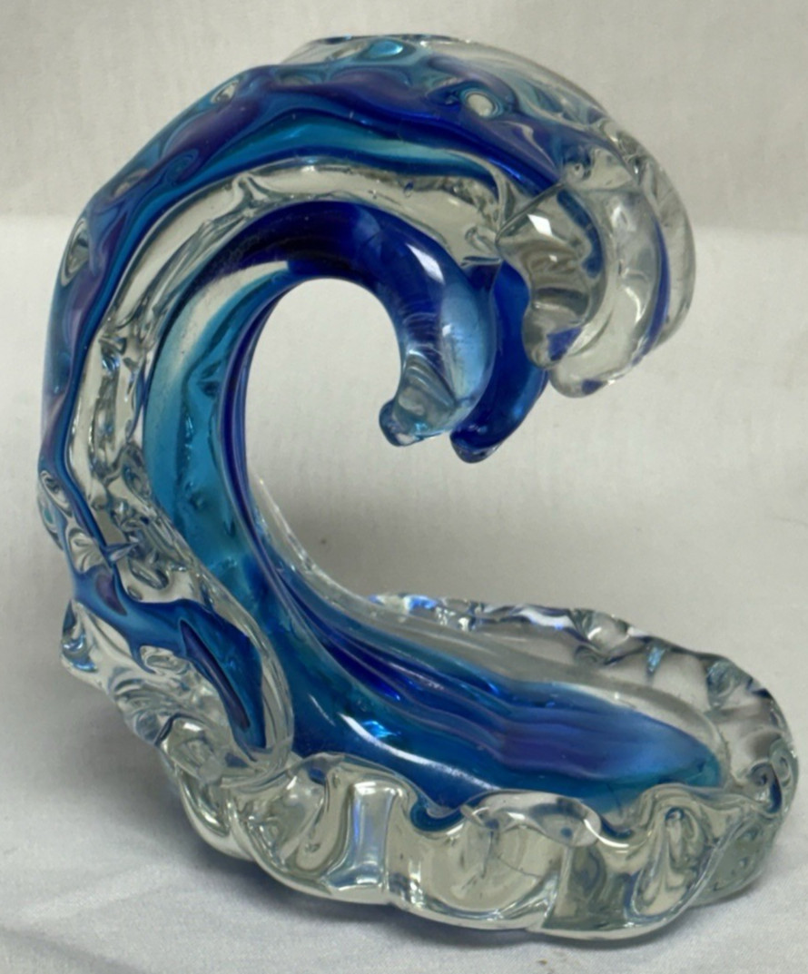 Hand Blow Rolling Ocean Coastal Table Top Nautical Art Glass Decor Blue