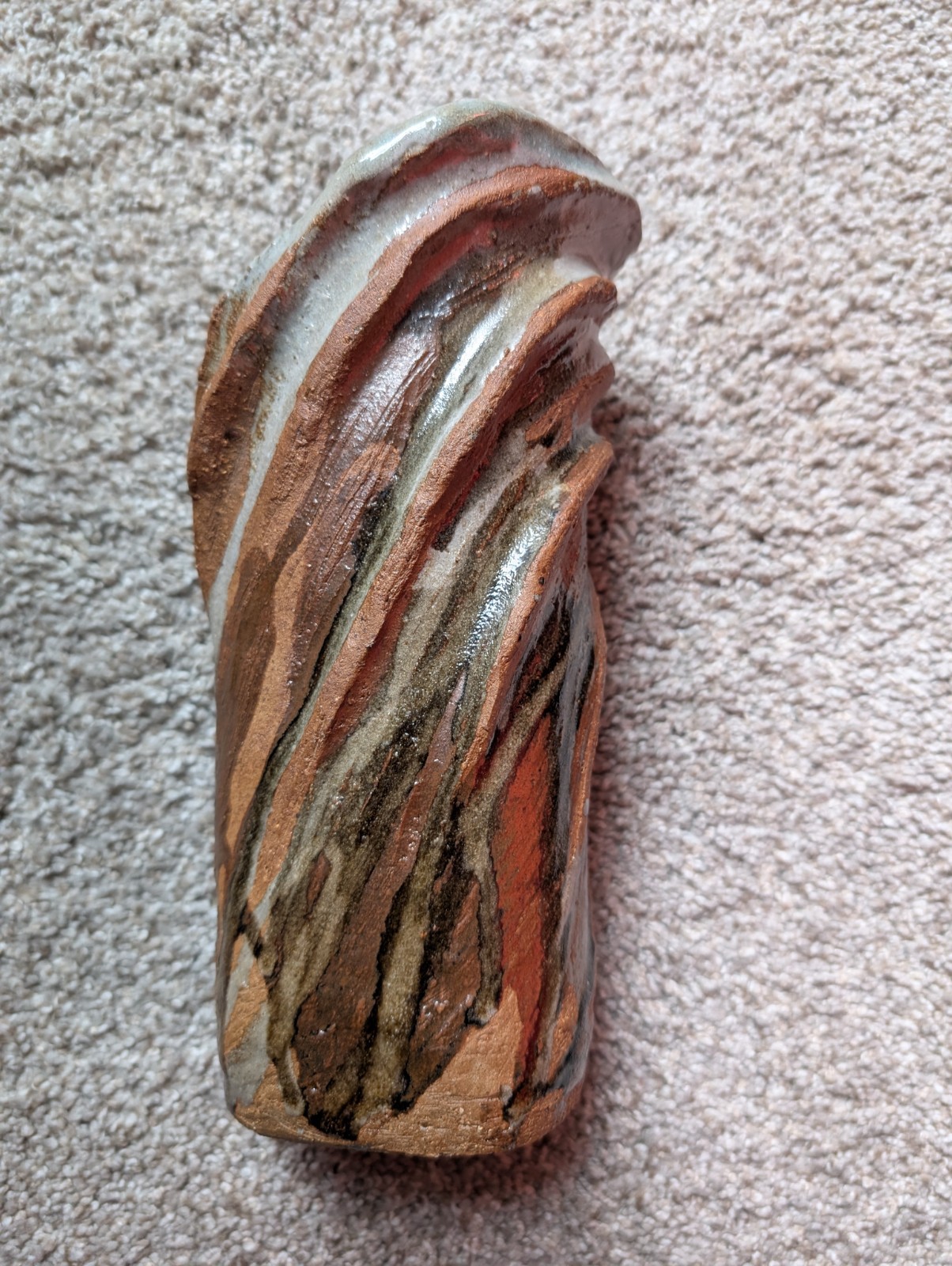 Art pottery vase textured wabi-sabi twisted coils rustic primitive brown grey