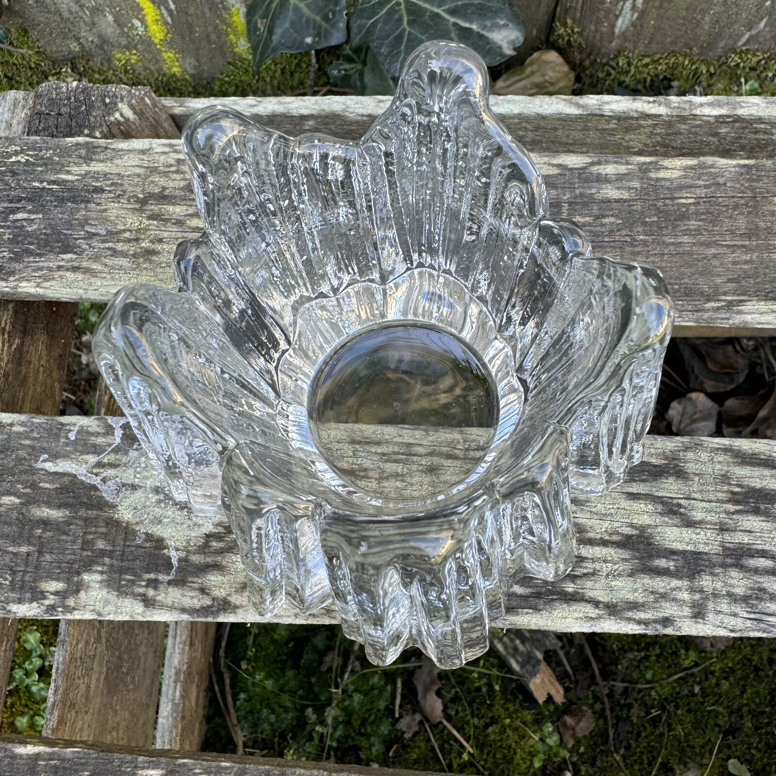 Nybro Volcano Candle Holder Clear Votive Textured Art Glass w/ Box VTG Set of 2