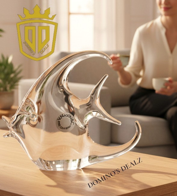 V Nason Murano Crystal Angelfish Sculpture Clear Art Glass Italy Paperweight