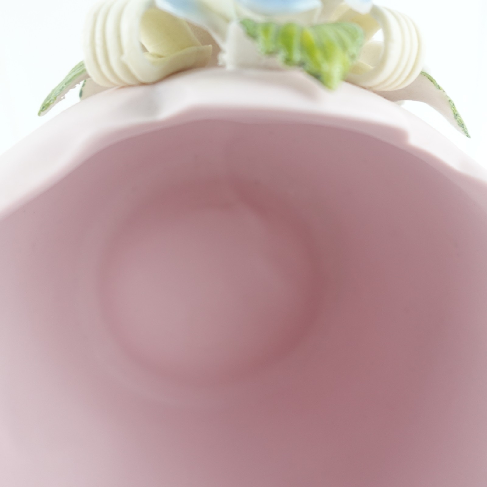 Ceramic Pink Pastel Egg Shaped Basket With Applied Flowers Spring Easter