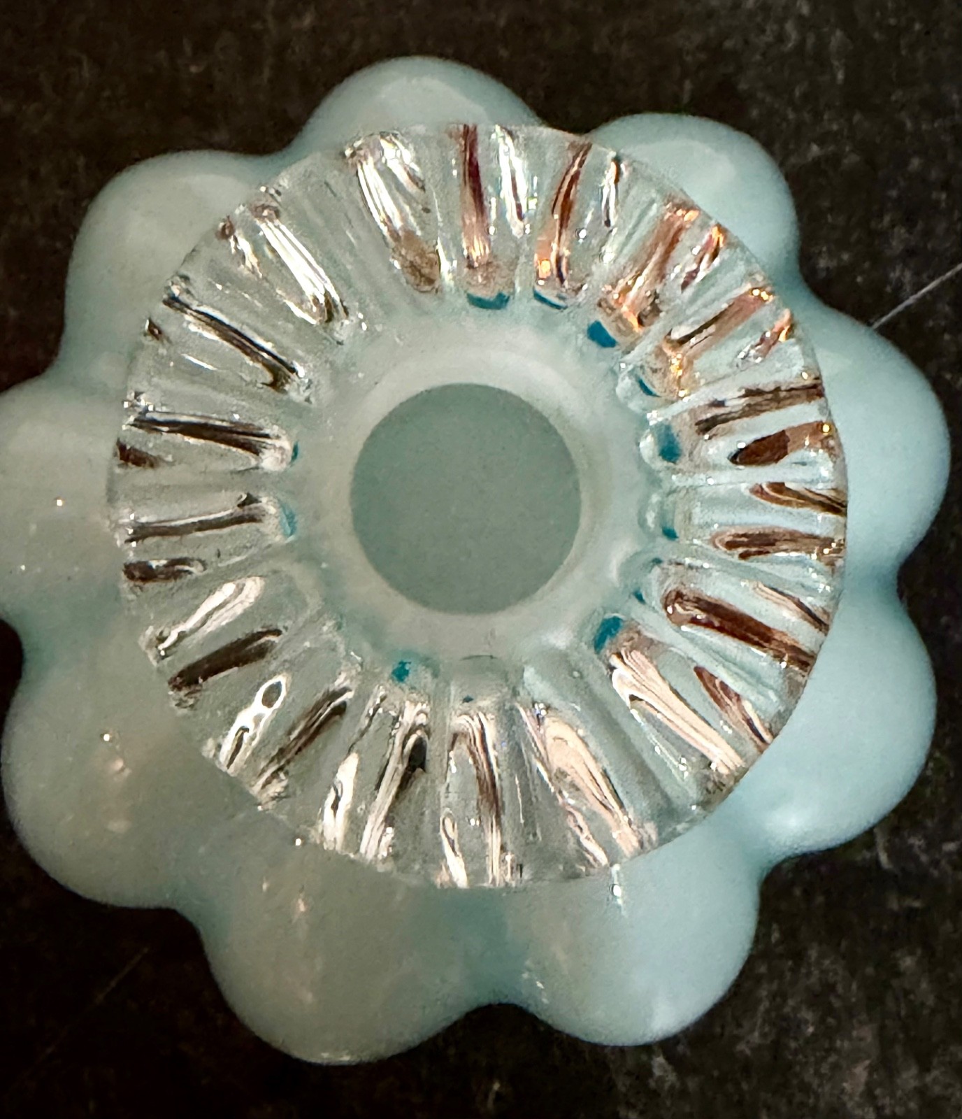 Vintage 3 Pc Fenton Dresser Set Blue with Melon Design – Good Condition READ