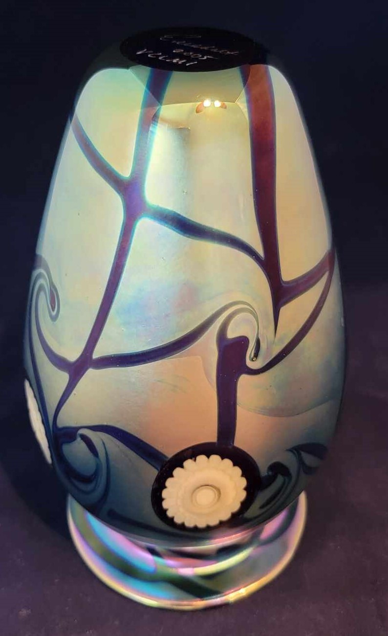 Robert Eickholt Blue Aurene Sea Scape Vase – Signed – 2005