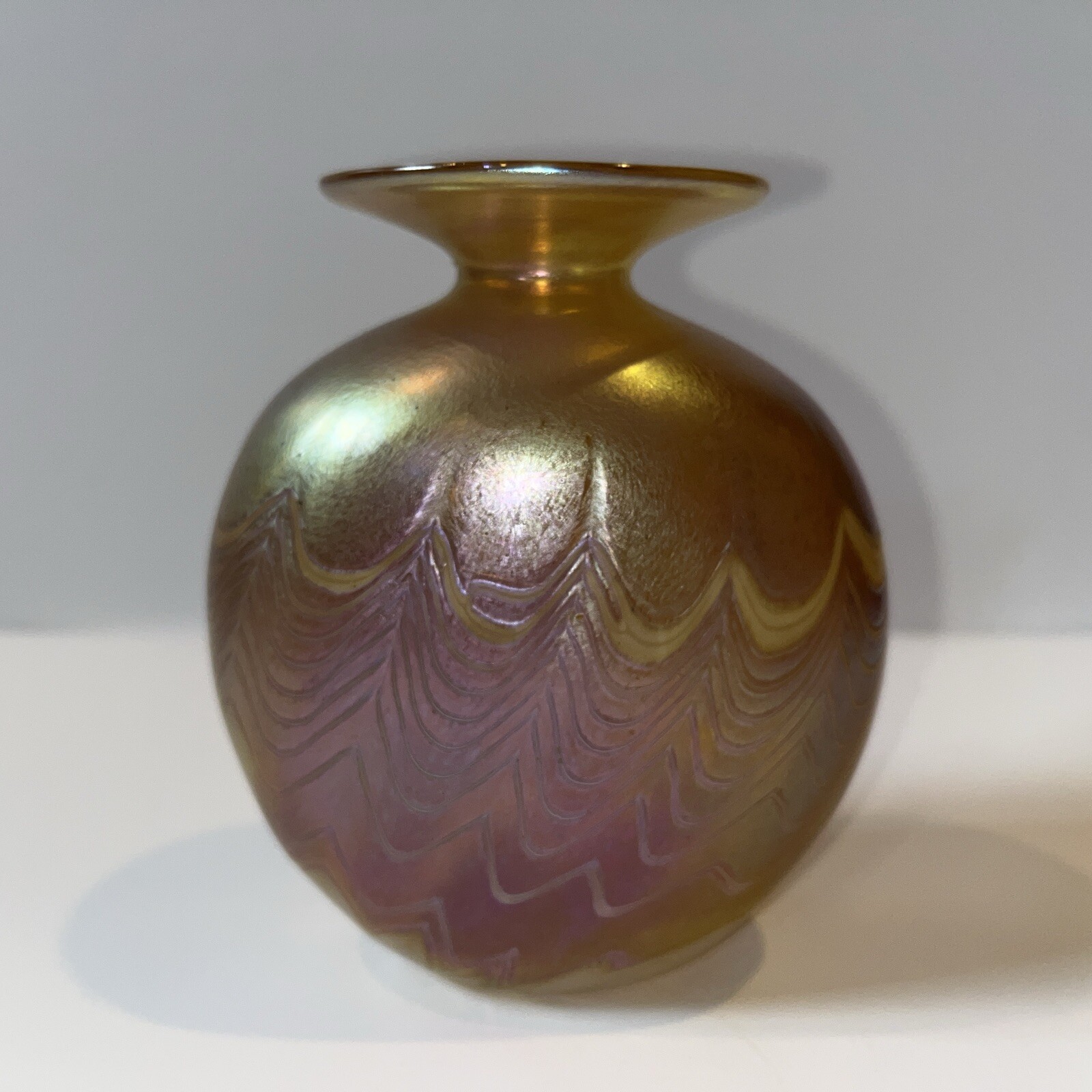 Vintage Art Glass Vase Signed Robert Held Yellow Purple Iridescent 4.5” Canada