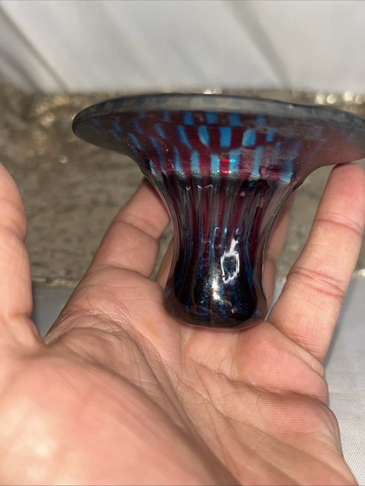 Antique Blown Glass Miniature Top Hat Glass Vase/ Candle Holder. Great Colors