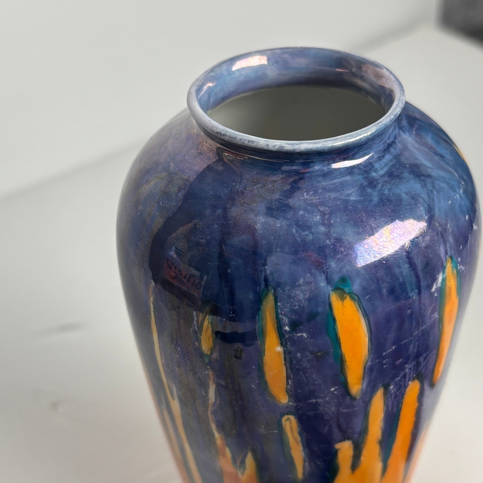 Hummel Vase 7.25″ Blue Orange Vintage Czecho-Slovakia Drip Glaze