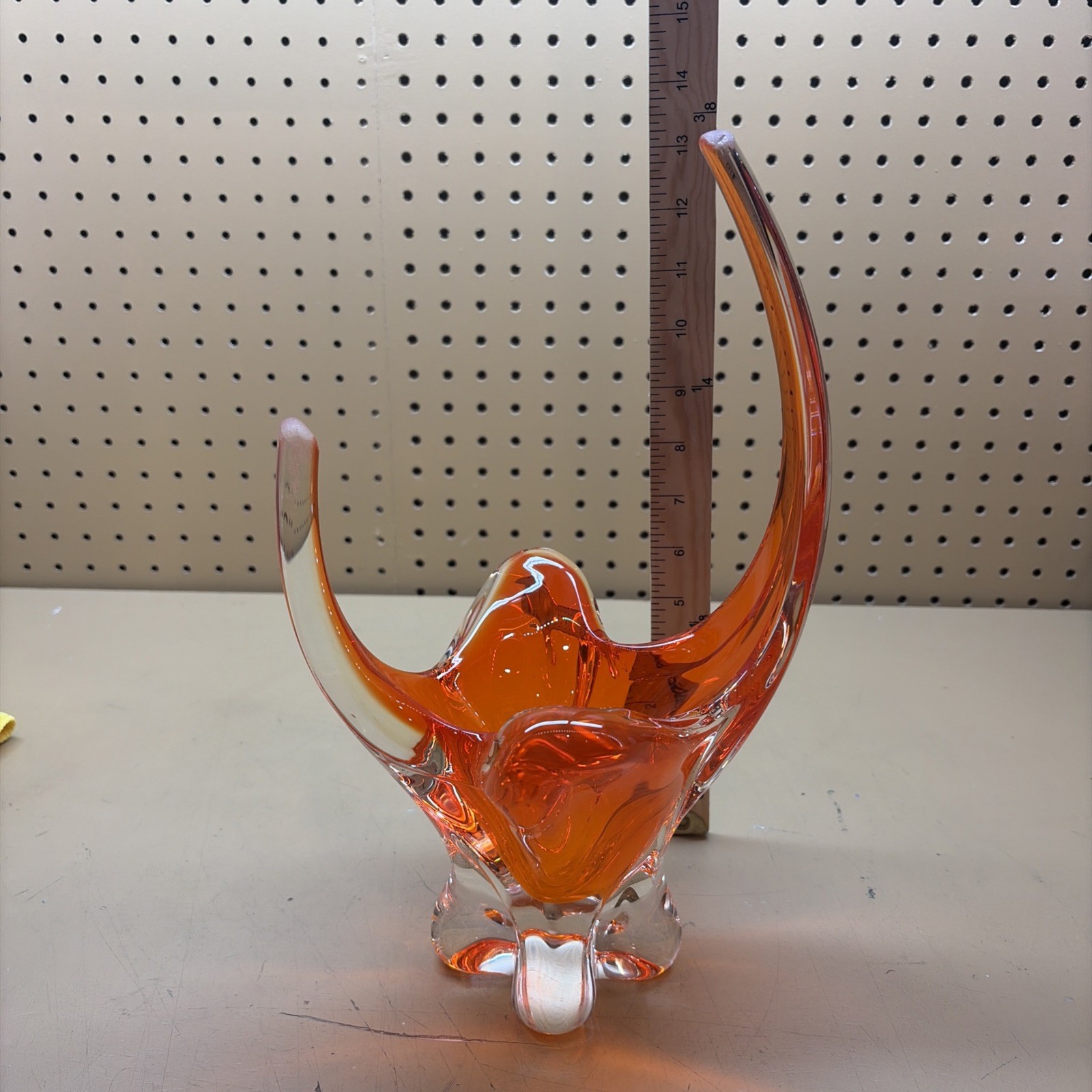 VTG ORANGE Lorraine Chalet Art Glass-MCM-Hand Blown-Canadian- Damaged
