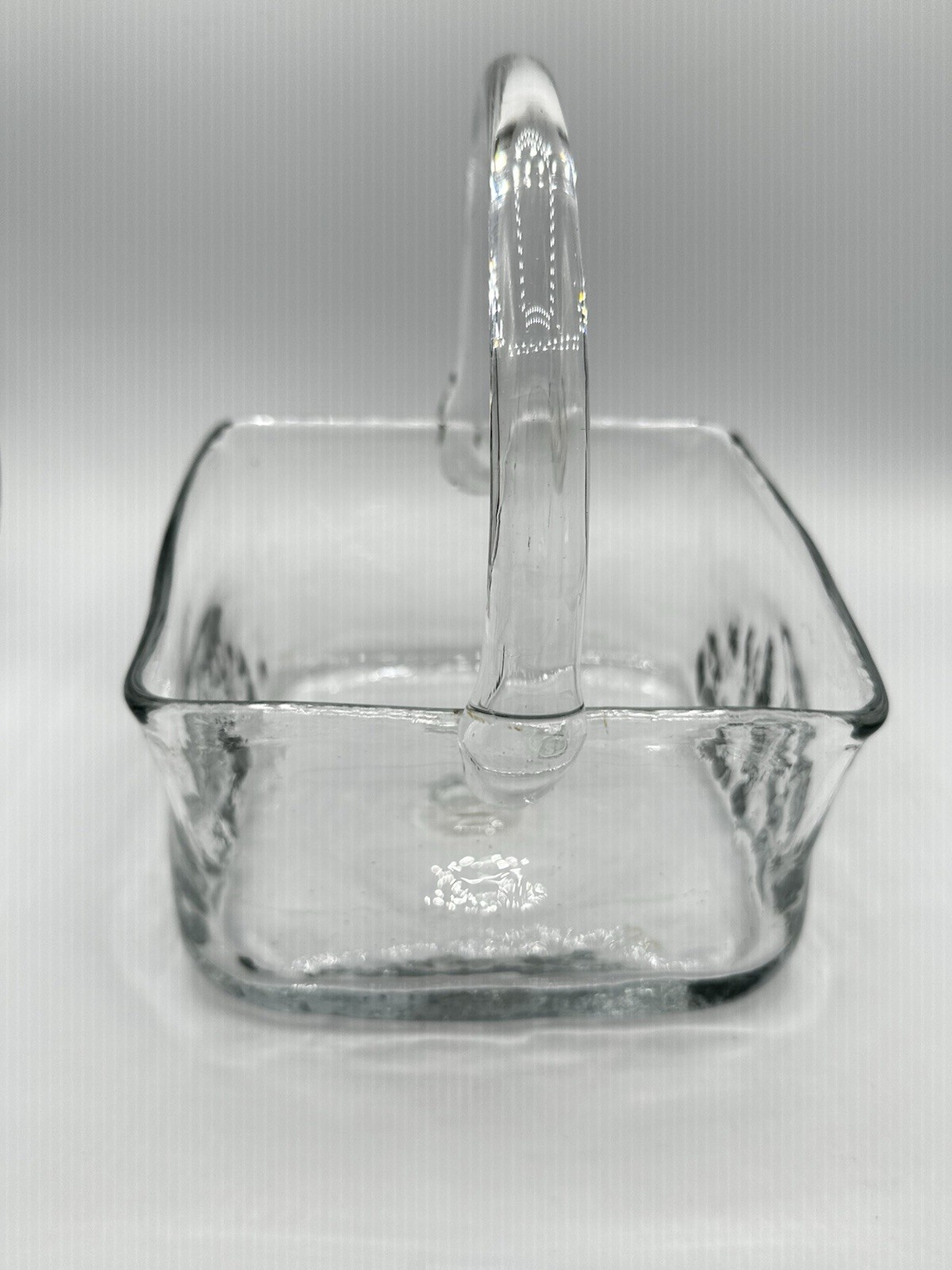 Hand Blown Clear Glass Square Basket 6.5″ Tall